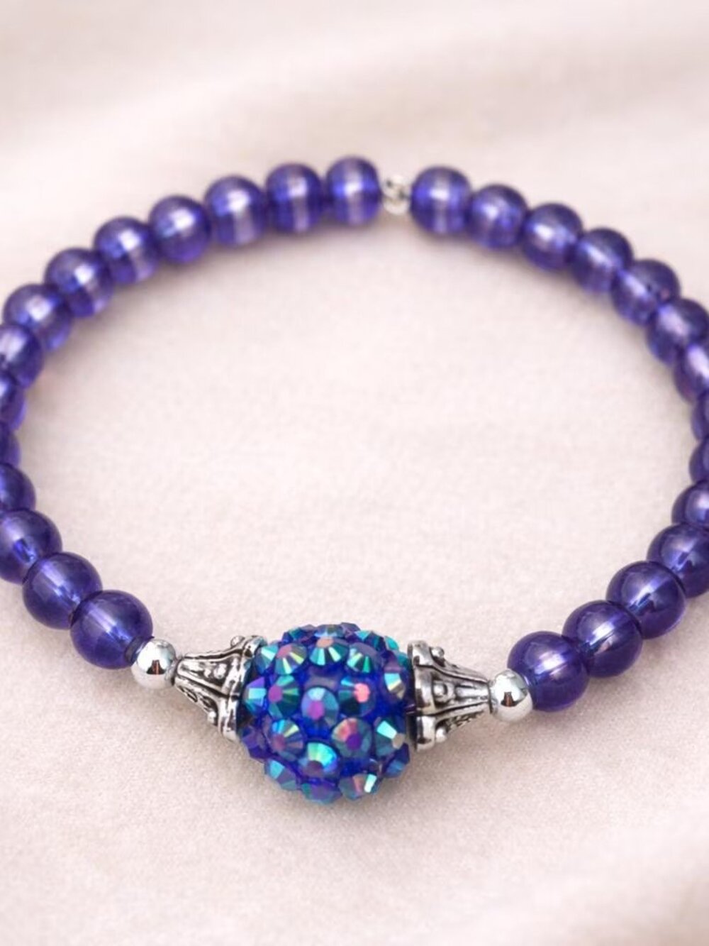Handmade Blue Beaded Bracelet with Sparkle Accent